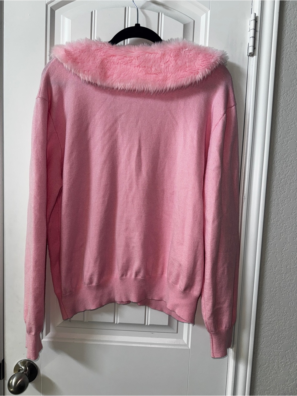 Pink Faux-Fur Collar Cardigan Sweater barbiecore clueless - Picture 2 of 5
